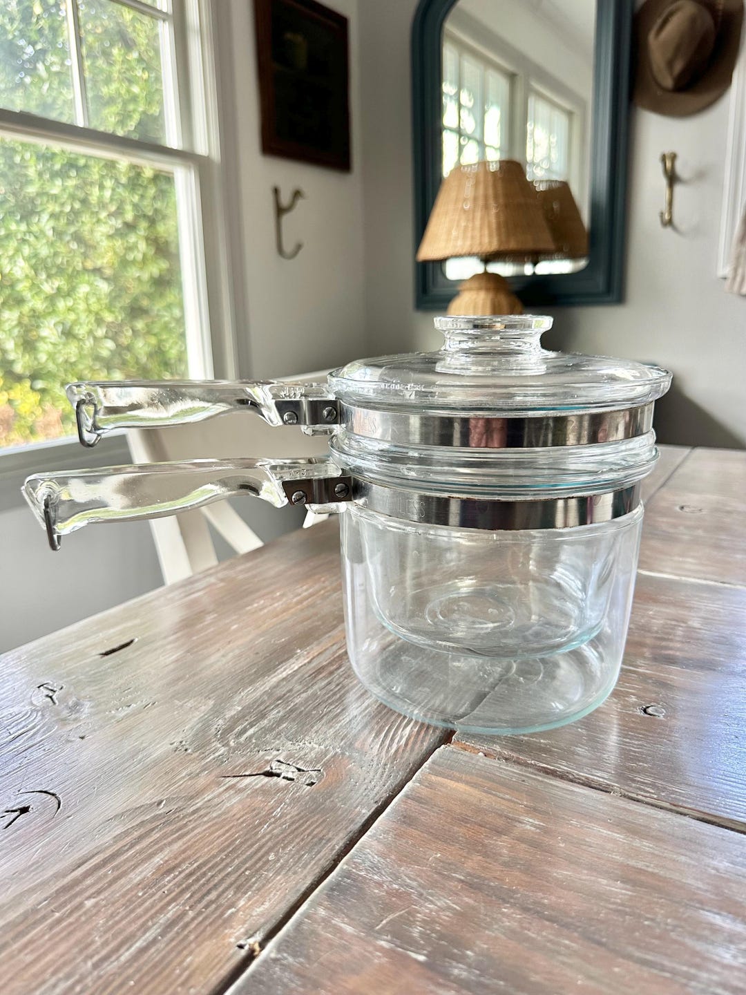 Pyrex Flameware Cookware Vintage 1950s Pyrex Glass Flameware Double Boiler Insert and Sauce Pot ...