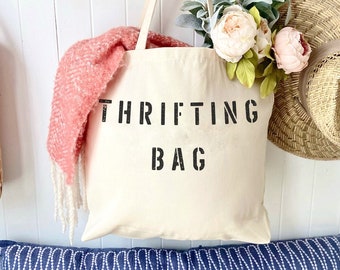 Thrifting Bag oversized canvas tote bag for thrift store shopping, antiquing, estate sales, minimalist style bag, thrifted finds, spring bag