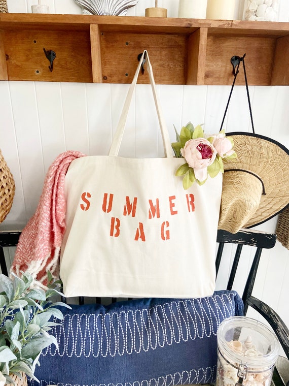 SUMMER BAG over sized canvas tote, mom bag, beach bag, big beach bag, minimalist style, reusable shopping bag, eco friendly bag, gift idea