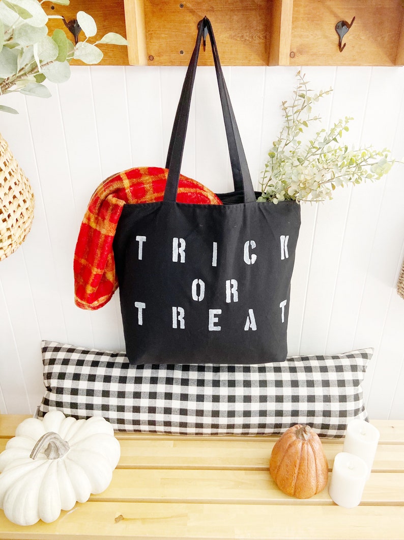 TRICK OR TREAT canvas tote bag Halloween tote Bag for Trick image 2