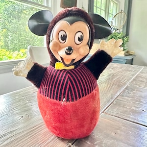 Vintage Mid Century Mickey Mouse Rubber Face Disney Gund Plush Roly Poly Toy Made In Japan, Collectible Gift Idea, VTG Stuffed Animals