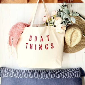 BOAT THINGS übergroße Canvas-Tasche, wiederverwendbare Einkaufstasche, Bootstasche, Bootstagestasche, Weekender-Tasche, Reisetasche, Segeltasche, maßgeschneiderte Tasche
