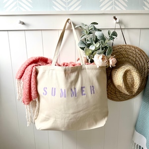 SUMMER 100% Canvas Tote, Strandtasche, große Strandtasche, minimalistische Stil, wiederverwendbare Einkaufstasche, umweltfreundliche Tasche, Geschenkidee, Pooltasche, Mutter