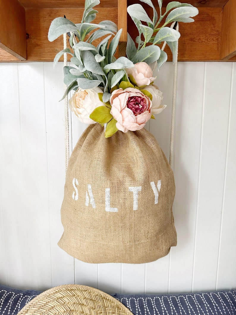 SALTY drawstring backpack, jute and cotton backpack, drawstring bag, SALTY backpack, beach bag, beach backpack, burlap bag, backpack, teen image 7