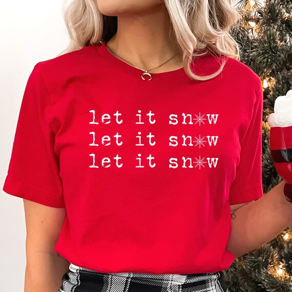 Maglietta Natalizia Donna 'Let It Snow' Con Fiocchi Di Neve | T-Shirt Invernale Morbida In Misto Cotone - 3