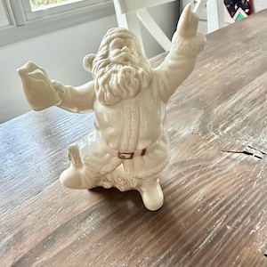 Porcelain 5” Lenox Dancing Santa Claus Figurine For Christmas Collecible Holiday Decor Gift for Collector White and Gold