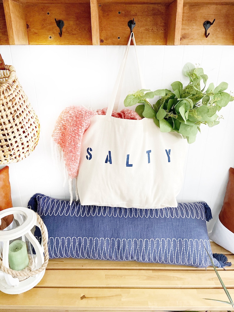 SALTY oversized canvas beach tote bag, big beach bag, minimalist tote bag, reusable shopping bag, summer bag, boho, gift for her, mom bag navy blue