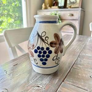 Vintage 1.5L German Westerwald Stoneware Pottery  Salt Glaze Pitcher Wine Jug with Vine Detail Rustic Country Primitive Kitchen Decor Gift