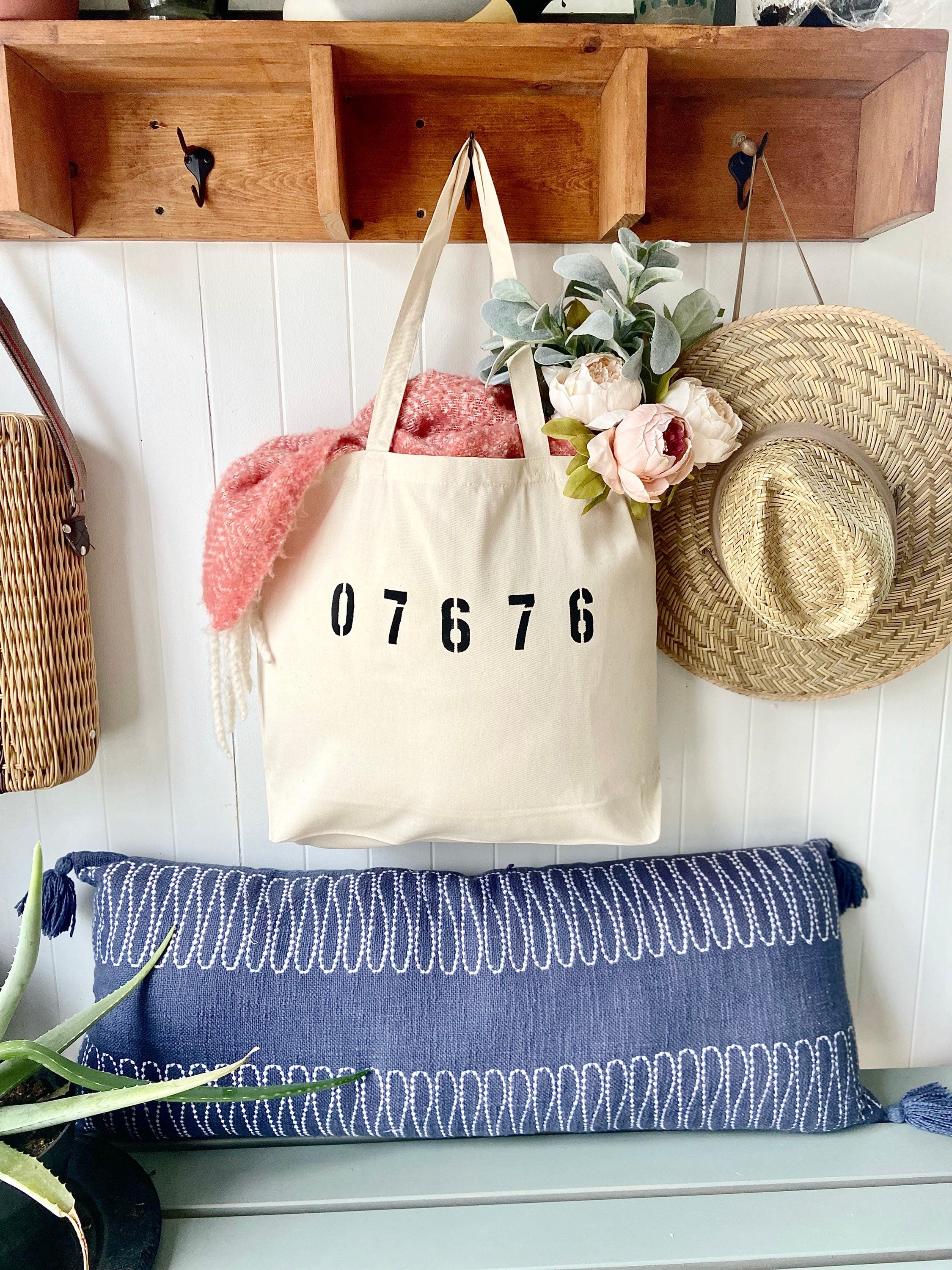 ZIP CODE Over Sized Canvas Tote, Reusable Shopping Bag