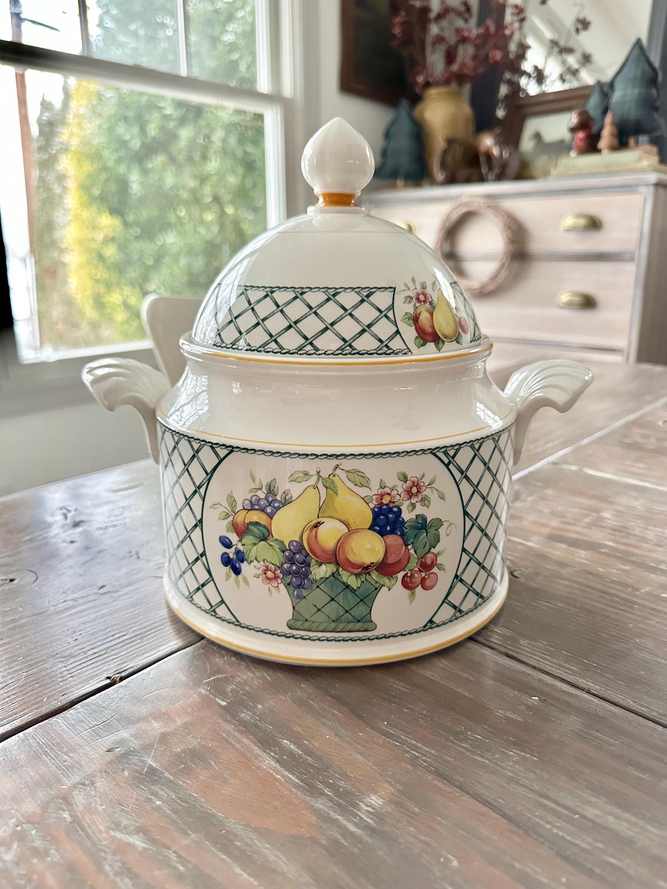 Vintage Villeroy and Boch Basket Porcelain Tourine, 10” Tall, Made