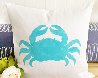 Crab throw pillow cover | coastal decor | coastal inspired | crab decor | beachy | coastal pillow cover | crab pillow | nautical | beach