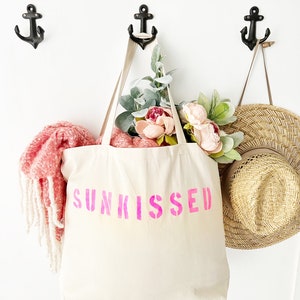 SUNKISSED over sized canvas tote bag, summer bag, big beach bag, minimalist tote, reusable shopping bag, girls getaway tote bag, vacay bag