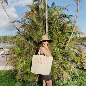 BEACH PLEASE over sized canvas tote bag, girls trip tote bag, big beach bag, large beach bag, travel bag, custom beach bag, mom bag, gift image 2