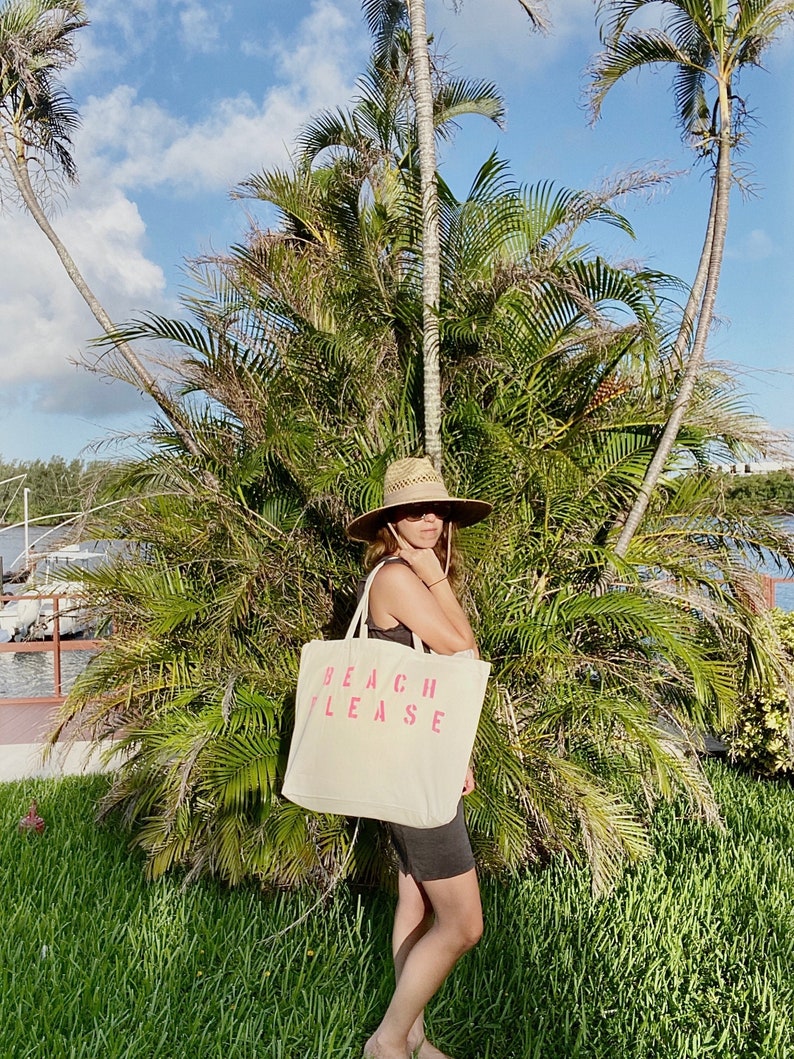 BEACH PLEASE over sized canvas tote bag, girls trip tote bag, big beach bag, large beach bag, travel bag, custom beach bag, mom bag, gift image 2