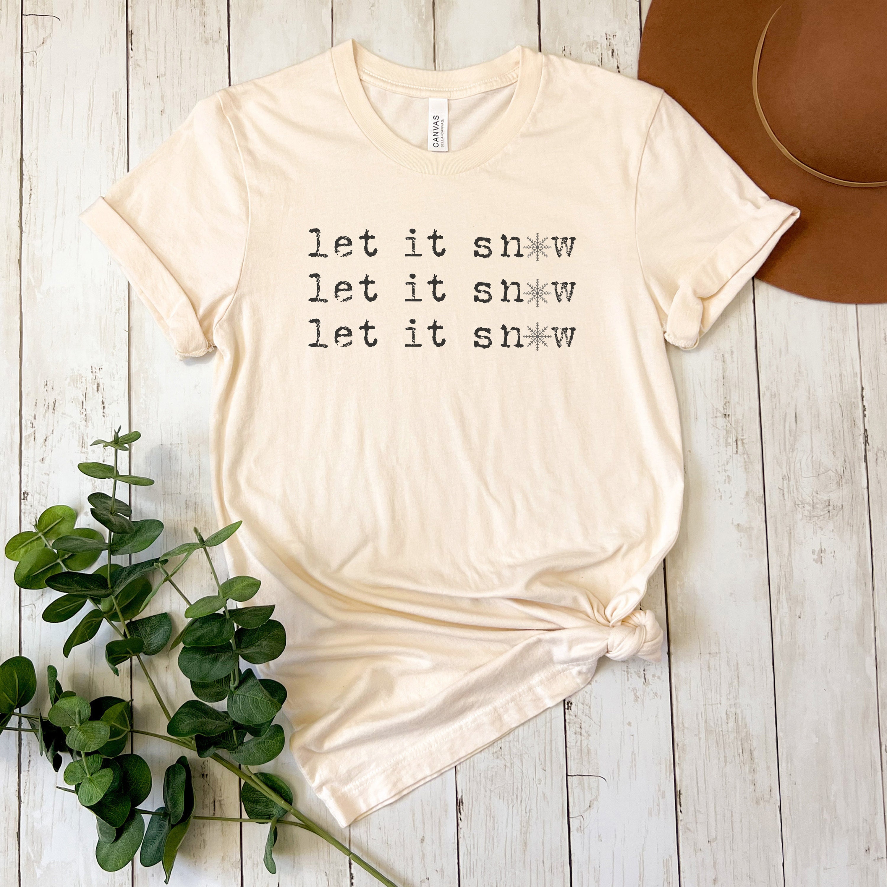 Maglietta Natalizia Donna 'Let It Snow' Con Fiocchi Di Neve | T-Shirt Invernale Morbida In Misto Cotone - 2