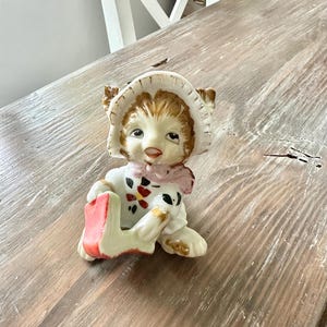 Vintage Kitschy Anthropomorphic Singing Cat With Book Figurine Made In Japan, 3.5” Gift for Collector Mid Century Knick Knacks MCM