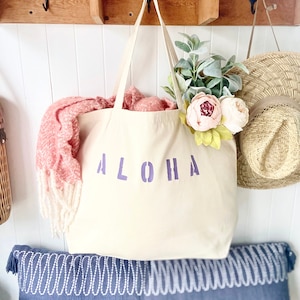 ALOHA over sized canvas tote, bag for Hawaii, large beach bag, honeymoon beach bag, honeymoon travel bag, reusable shopping bag, Hawaii bag