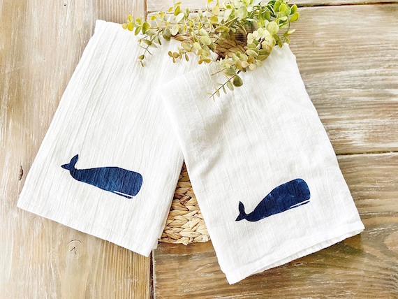 Set of 4, Nautical Coastal Beach Design Kitchen Towels Dish Towels