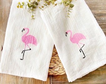 Flamingo Embroidered Hand Towels Set of 2 Summer Beach Coastal Home Flamingo Embroidered Hand Towels Set of 2 Summer Beach Coastal Home
