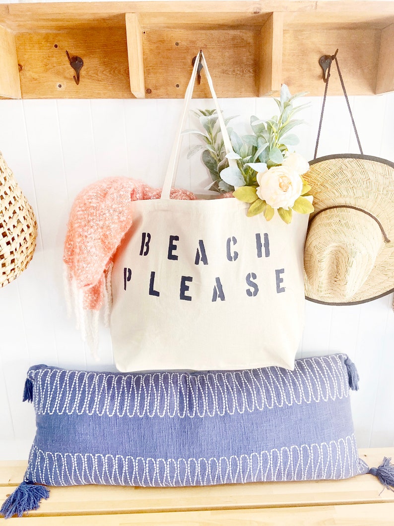 BEACH PLEASE over sized canvas tote bag, girls trip tote bag, big beach bag, large beach bag, travel bag, custom beach bag, mom bag, gift Navy blue