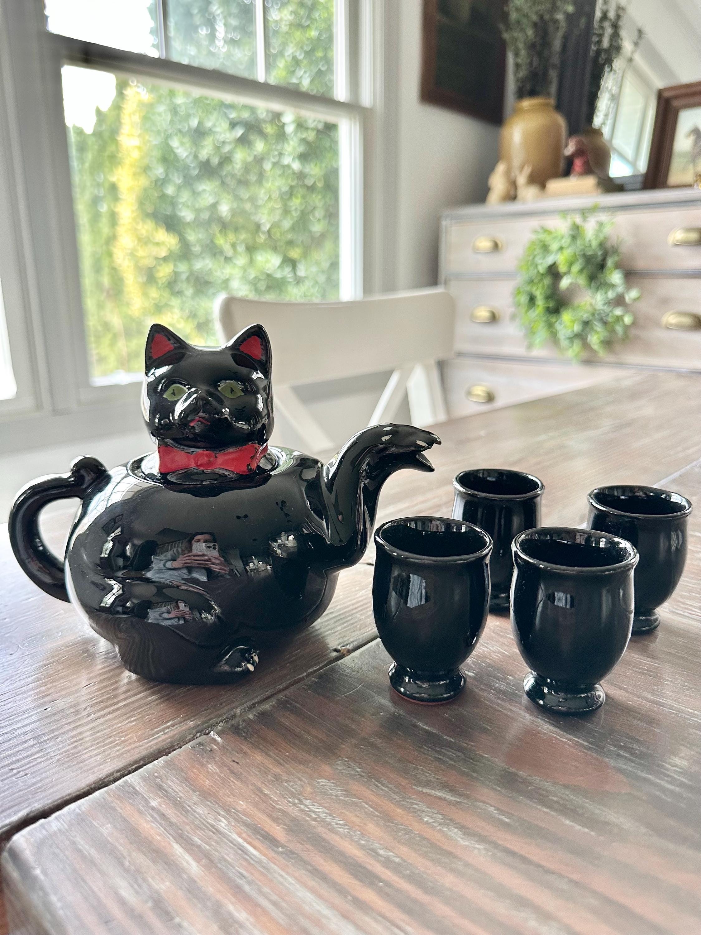 vintage cat ティーポット 猫 enesco 置物 陶器 Vintage Cat Teapot / ネコ型ティーポット(brown tie