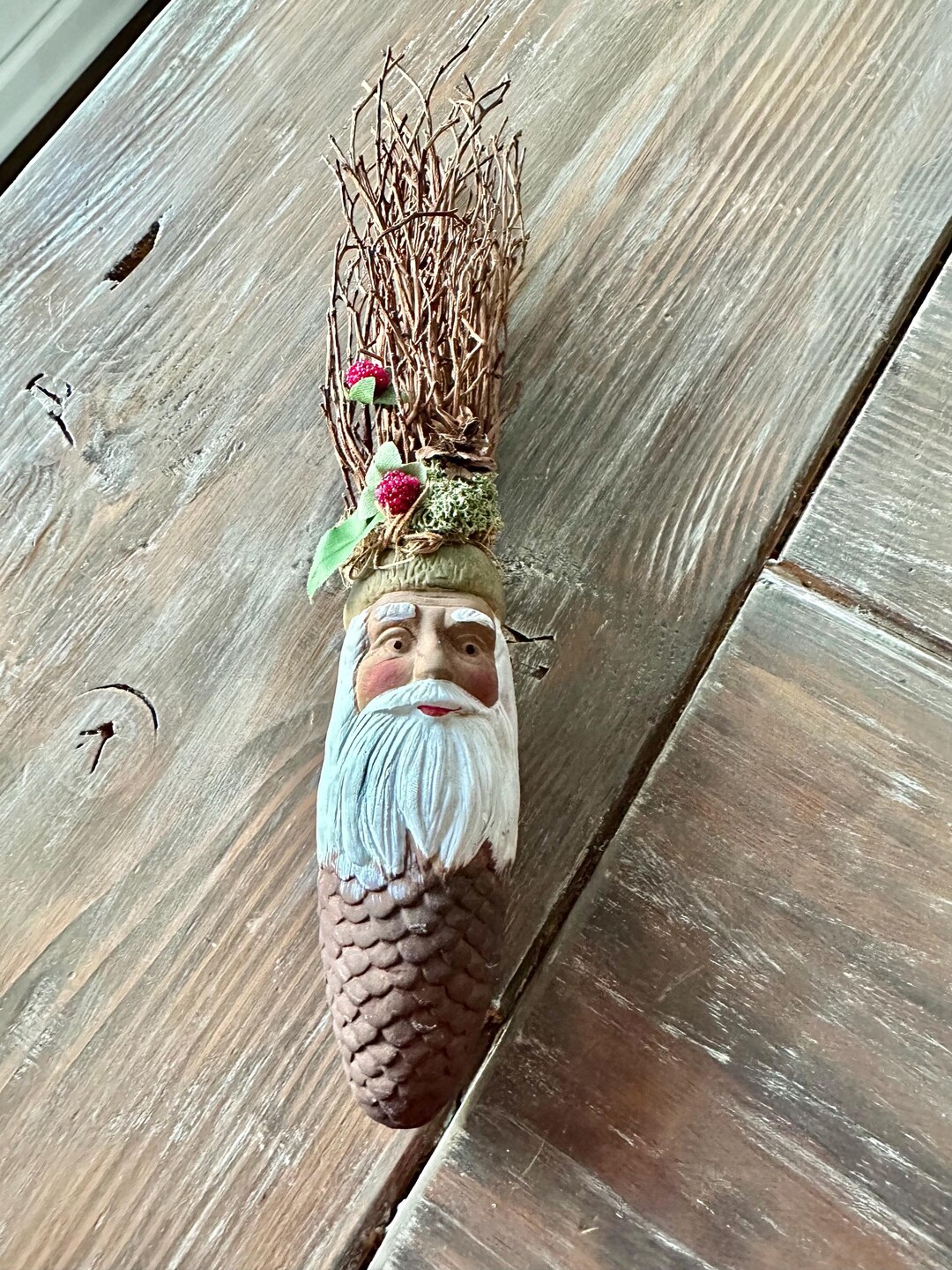 Ceramic Springtime Santa Rustic Christmas Ceramic Santa Claus Pinecone Ornament - Etsy