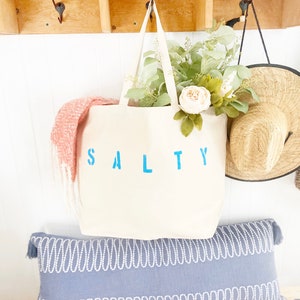 SALTY oversized canvas beach tote bag, big beach bag, minimalist tote bag, reusable shopping bag, summer bag, boho, gift for her, mom bag light blue