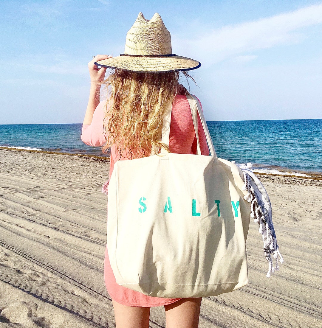 SALTY Oversized Canvas Beach Tote Bag, Big Beach Bag
