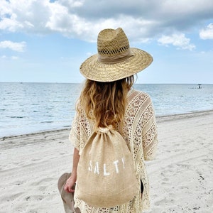 SALTY drawstring backpack, jute and cotton backpack, drawstring bag, SALTY backpack, beach bag, beach backpack, burlap bag, backpack, teen image 6