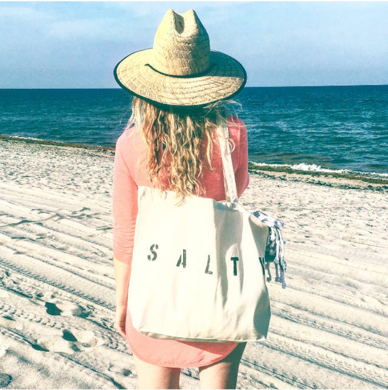 SALTY oversized canvas beach tote bag, big beach bag, minimalist tote bag, reusable shopping bag, summer bag, boho, gift for her, mom bag image 6