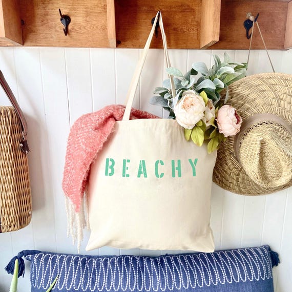 BEACHY Oversized Canvas Tote for the Beach, Big Preppy Minimalist