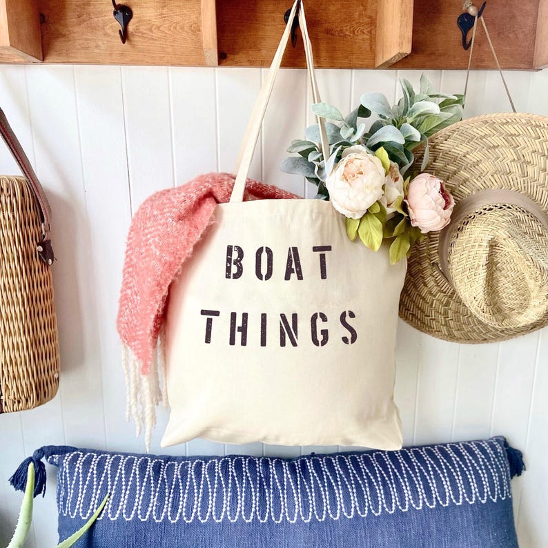 BOAT THINGS Oversized Canvas Tote, Reusable Boat Bag Black