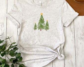 Camiseta feminina de árvore de Natal, linda camisa de Natal, camisa feminina de férias, camiseta gráfica de árvore de Natal, presente de camisa de pinheiro de inverno para ela