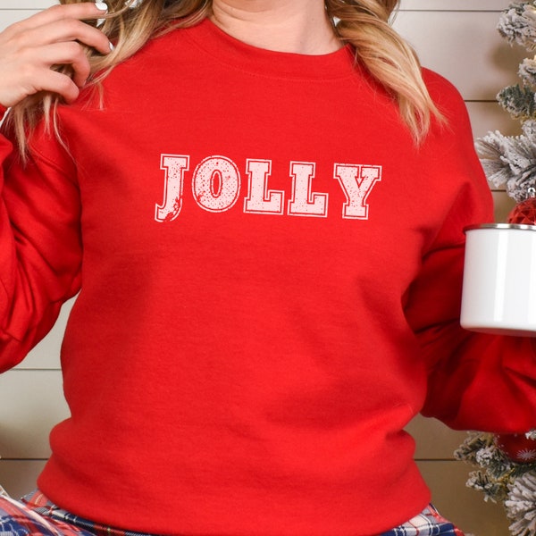 Jolly Crewneck Pullover Sweatshirt for Christmas, Jolly Sweatshirt, Cute Christmas Shirt, Holiday Party Shirt, Christmas Sweatshirt, Mom Top