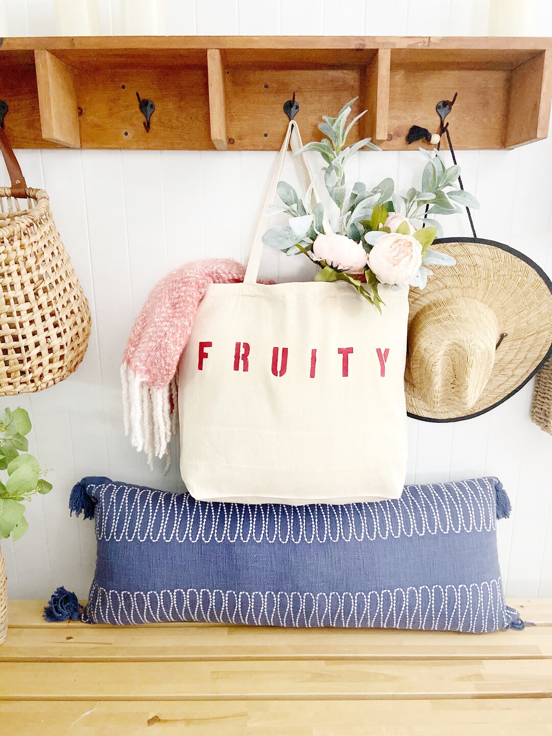 FRUITY Oversized Canvas Tote Bag: Reusable Shopping or Beach Bag