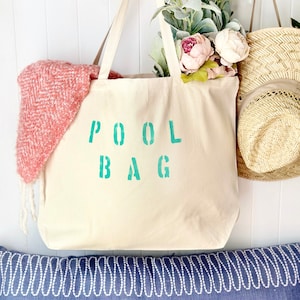 POOL BAG Canvas Tote Bag, Sommertasche, Tasche für einen Pool-Tag, große Pooltasche, wiederverwendbare Einkaufstasche, minimalistische Einkaufstasche, benutzerdefinierte Tasche
