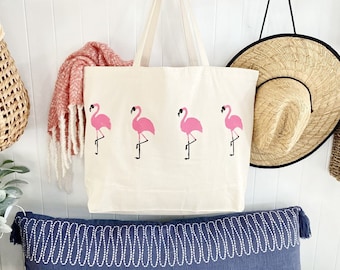 Flamingos over sized tote, reusable shopping bag, flamingo bag, cute beach bag, travel bag, beach bag, gift idea, personalized bag, tote