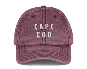Cape Cod Vintage Look Embroidered Baseball Cap, Beach Hat, Summer Timeless Classic Preppy Casual Minimalist Style Accessory, Cute Gift Idea