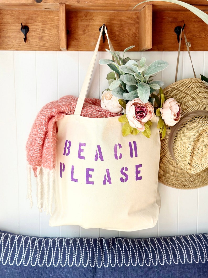 BEACH PLEASE over sized canvas tote bag, girls trip tote bag, big beach bag, large beach bag, travel bag, custom beach bag, mom bag, gift Lavender