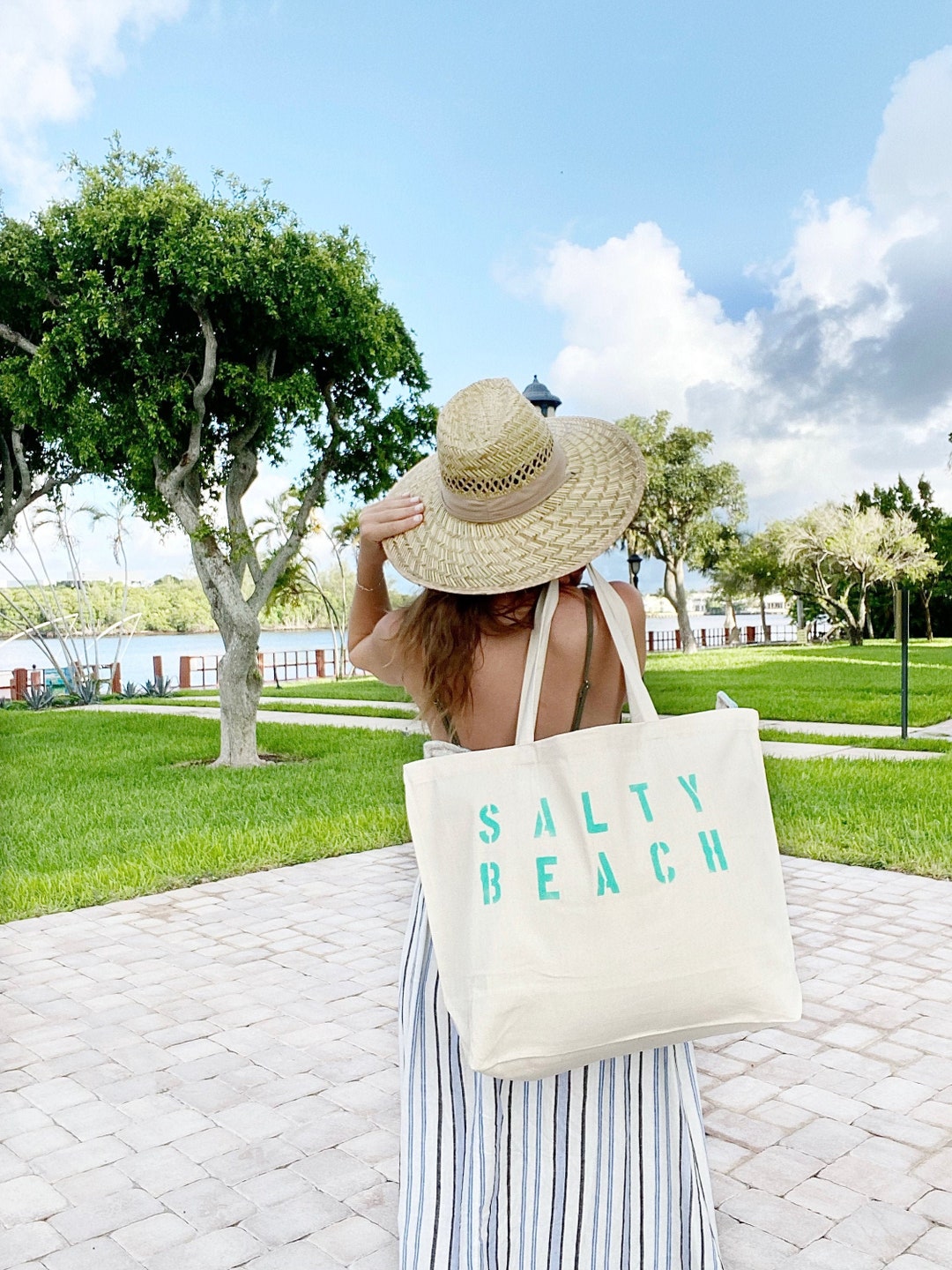 バッグ HLT Vacation Tote bag soda stripe AHOY! Beach Tote Bag , MEDIUM Tote, Black and White Striped