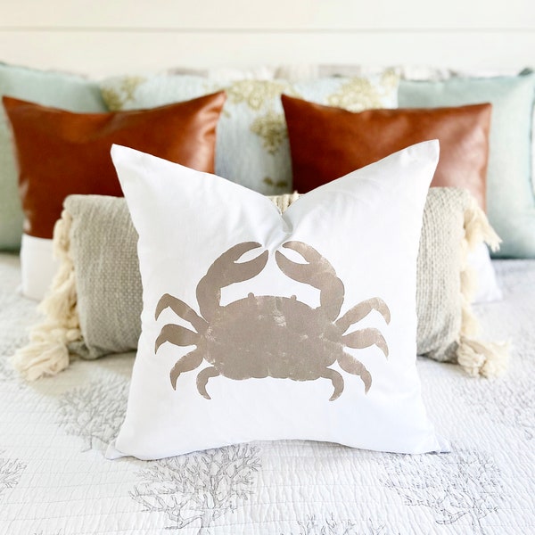 Nautical Crab throw pillow cover, coastal throw pillow, crab themed decor, beach house pillow, housewarming gift idea, beachy home decor