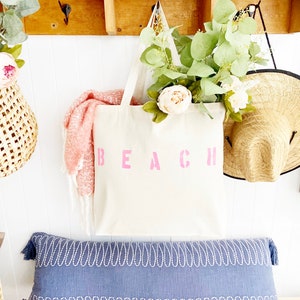 BEACH over sized canvas tote bag, big canvas tote bag, large beach bag, preppy beach bag, reusable shopping bag, vacation bag, bag for mom