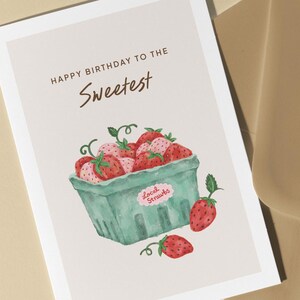 Carte de joyeux anniversaire : fraises, mignonnes, fruits, pour petite amie, fille, maman, sœur, amie, collègue