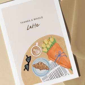 Merci toute une carte de latte - merci, café, fleur, croissant, pour un ami, une maman, un collègue, un café, un café
