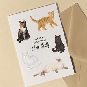 1,0 Carte de joyeux anniversaire avec chat - chat orange, calicot, persan, ragdoll, siamois, drôle, pour femme, petite amie, mari, petit ami, petit ami