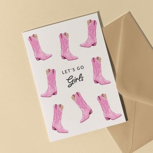 1.0 Let's go girls Karte - Cowboystiefel in pink, bachelorette Geschenk, witzig, Landhaus, für Freundin, beste Freundin, beste Freundin, Barbie, Brautparty, Disco