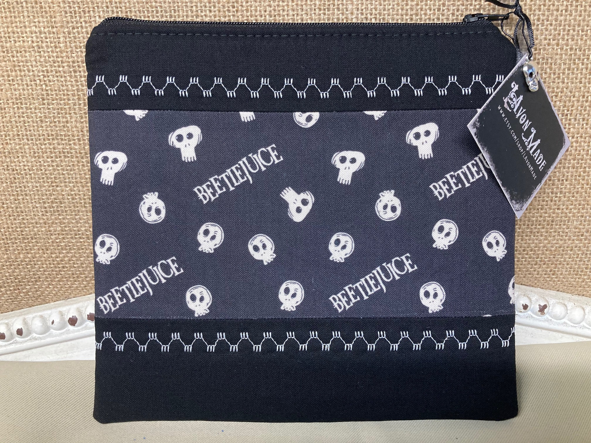 Beetlejuice Skull Zippered Pouch - Etsy