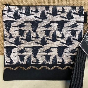 Raven Zippered Pouch With Wristlet