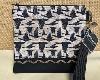 Raven Zippered Pouch With Wristlet
