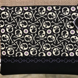 Funky Skull & Bone Zippered Pouch Small  *Black,White and Purple